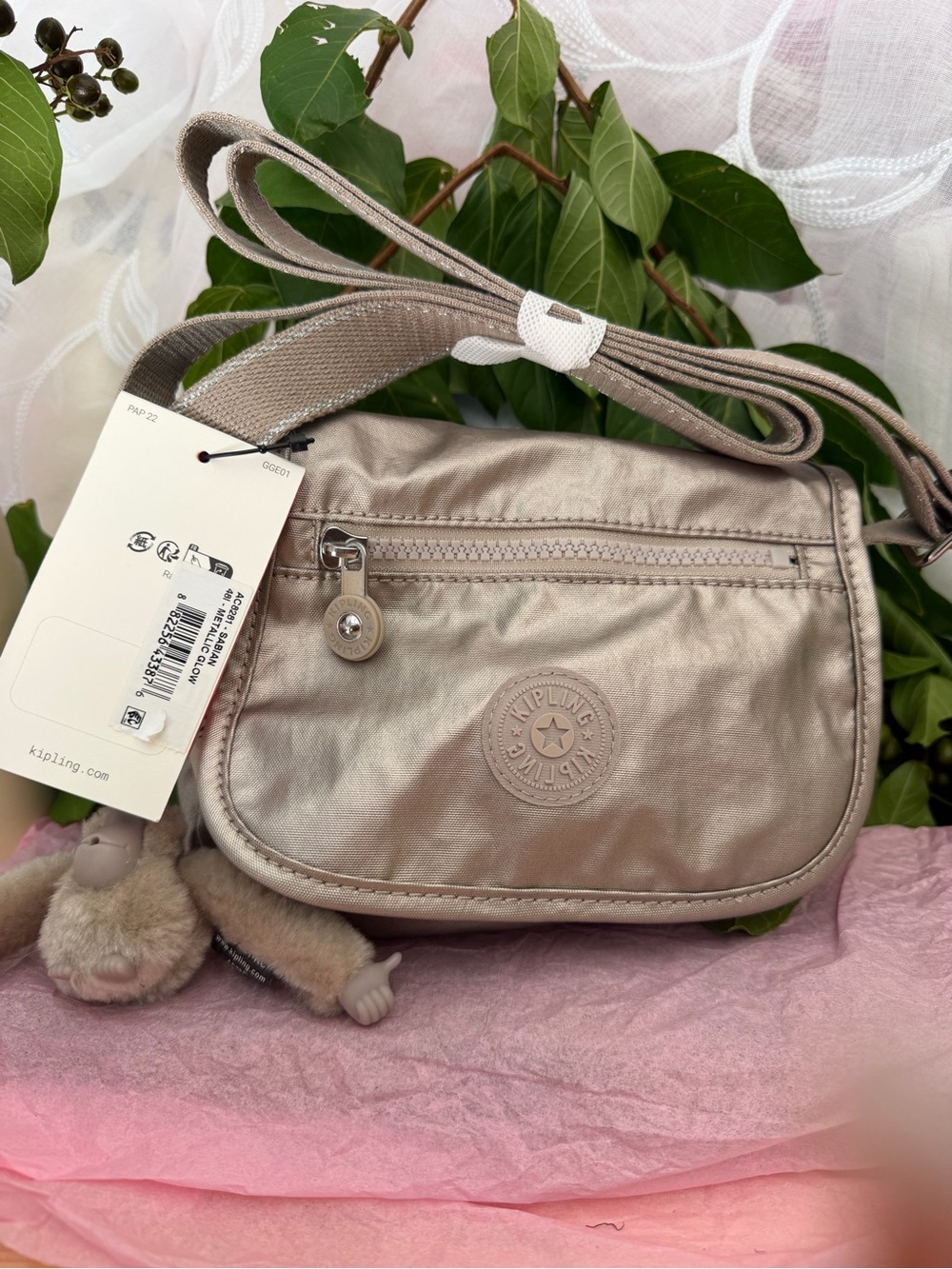 Kipling Metallic Taupe Small Crossbody Bag with Charm